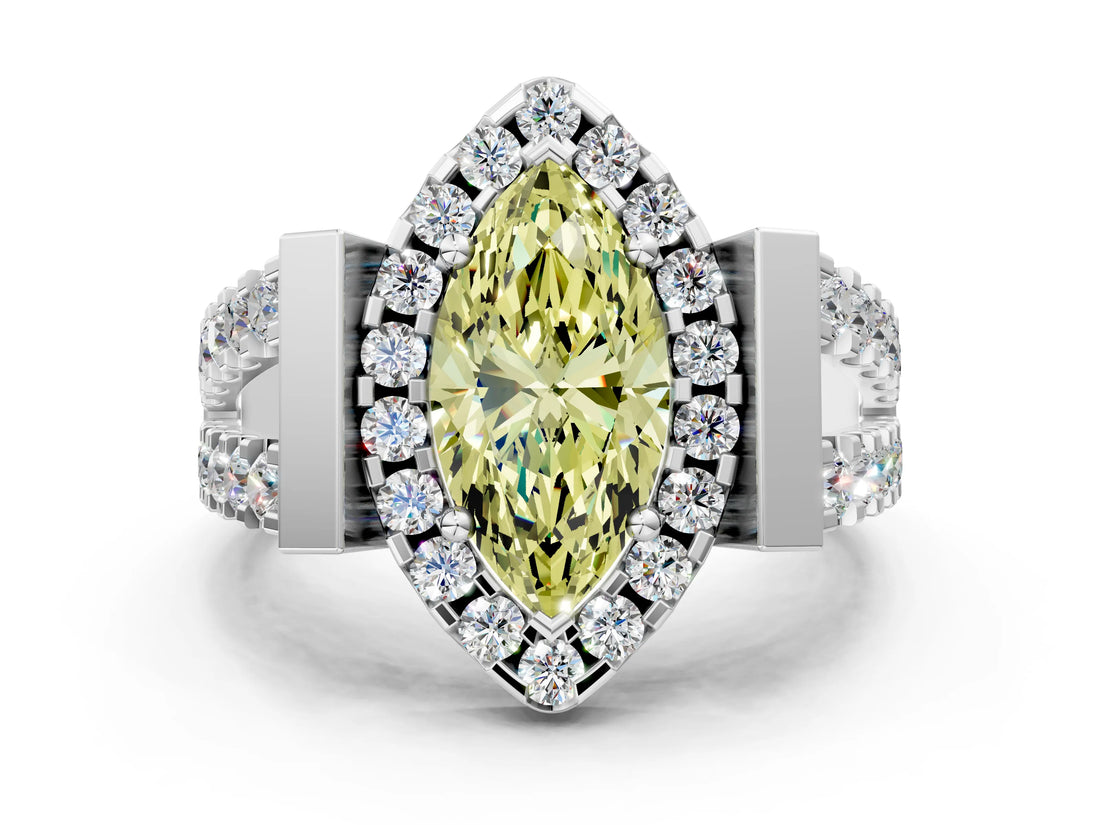 Silver Fancy Yellow Marquise Cut Cut Halo Split Shank Prong Set Ring_6