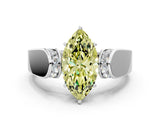 Silver Fancy Yellow Marquise Cut Diamond Channel Set Solitaire Ring with Four-Prong Setting_84