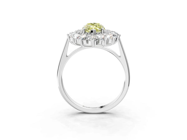 Sterling Silver Marquise Floral Double Halo Engagement Ring Setting for Fancy Yellow Center