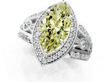 Silver Fancy Yellow Marquise Cut Diamond Halo Ring with Split Shank and Bezel Accents and Four-Prong Setting_7