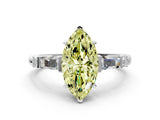 Silver Fancy Yellow Marquise  Cut Diamond Ring with Baguette Side Stones, Channel Set Band, and Four-Prong Setting_24