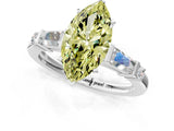 Silver Fancy Yellow Marquise  Cut Diamond Ring with Baguette Side Stones, Channel Set Band, and Four-Prong Setting_25