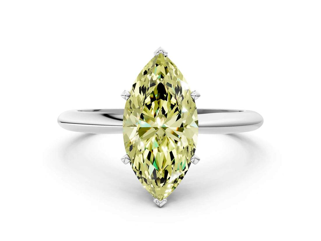 Silver Fancy Yellow Marquise Cut Diamond Solitaire Engagement Ring with Classic Band and Four-Prong Setting_12