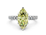 Silver Fancy Yellow Marquise Cut Diamond Solitaire Pavé Engagement Ring with Round Band and Prong Setting