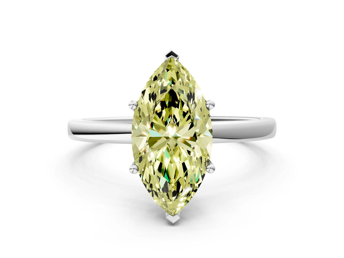 Silver Fancy Yellow Marquise Cut Diamond Solitaire Ring with Classic Band and Four-Prong Setting_6