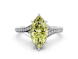 Silver Fancy Yellow Marquise Cut Diamond Solitaire Ring with Pavé Band and Prong Setting_12