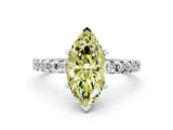 Silver Fancy Yellow Marquise Cut Diamond Solitaire Ring with Round  Pavé Band and Four-Prong Setting_36