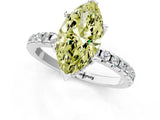 Silver Fancy Yellow Marquise Cut Diamond Solitaire Ring with Round  Pavé Band and Four-Prong Setting_37