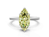 Silver Fancy Yellow Marquise Cut Diamond Solitaire Ring with Thin Band and Prong Setting
