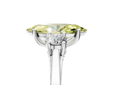 Silver Fancy Yellow Marquise Cut Diamond Three-Stone Engagement Ring with Prong Setting and Pavé Band_11