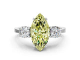 Silver Fancy Yellow Marquise Cut Diamond Three-Stone Engagement Ring with Prong Setting and Pavé Band_6