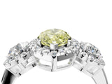 Silver Fancy Yellow Marquise Cut Diamond Three-Stone Halo Ring with Prong Setting and Pavé Accents_10