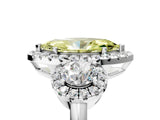 Silver Fancy Yellow Marquise Cut Diamond Three-Stone Halo Ring with Prong Setting and Pavé Accents_11
