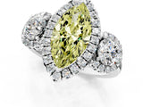 Silver Fancy Yellow Marquise Cut Diamond Three-Stone Halo Ring with Prong Setting and Pavé Accents_7