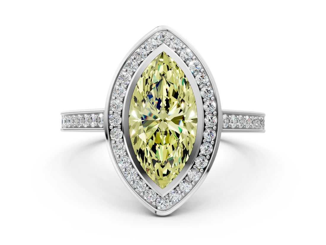 Silver Fancy Yellow Marquise Cut Halo Bezel Diamond Pave Band Ring_42