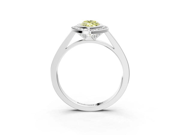 Silver Fancy Yellow Marquise Cut Halo Bezel Diamond Pave Band Ring