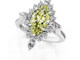 Silver Fancy Yellow Marquise Cut Halo Diamond Cluster Ring with Marquise and Round Stones on a White Gold Band with Prong Setting_7