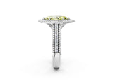 Silver Fancy Yellow Marquise Cut Halo Diamond Ring with Beaded Split Shank and Four-Prong Setting_8