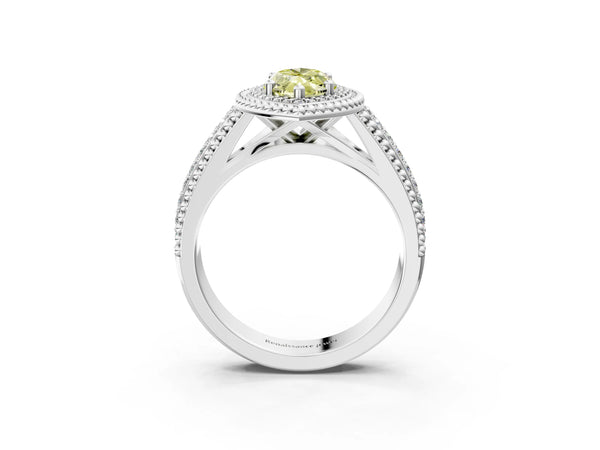 Sterling Silver Marquise Beaded Halo Engagement Ring Setting for Fancy Yellow Center with Pave