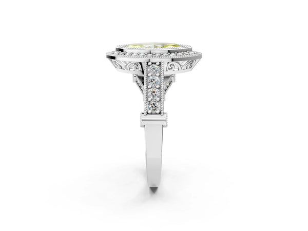 Sterling Silver Marquise Vintage Bezel Halo Engagement Ring Setting for Fancy Yellow Center
