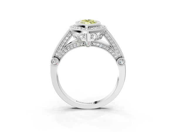 Sterling Silver Marquise Vintage Bezel Halo Engagement Ring Setting for Fancy Yellow Center