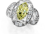 Silver Fancy Yellow Marquise Cut Halo Milgrain Diamond Engagement Ring with Leaf Band and Four-Prong Setting_13