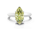 Silver Fancy Yellow Marquise  Cut Solitaire Engagement Ring with Flat Band and Four-Prong Setting
