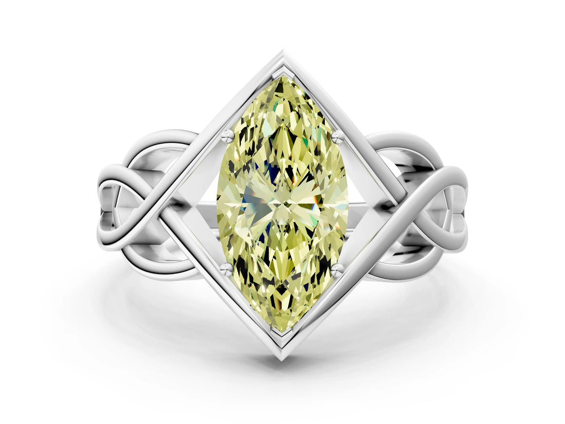 Silver Fancy Yellow Marquise Cut Solitaire Intertwined Band Prong Setting Ring_6
