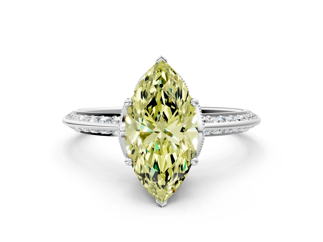 Silver Fancy Yellow Marquise Cut Solitaire Split Shank Pave Diamond Engagement Ring with Four-Prong Setting_60