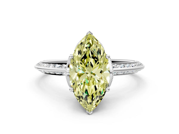 Sterling Silver Marquise Graduated Pave Engagement Ring Setting for Fancy Yellow Center