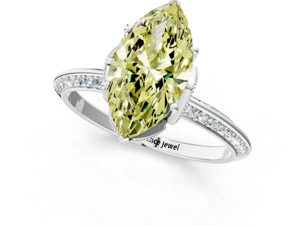 Sterling Silver Marquise Graduated Pave Engagement Ring Setting for Fancy Yellow Center