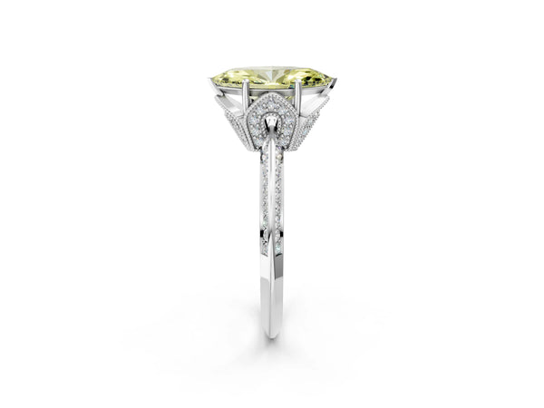 Sterling Silver Marquise Graduated Pave Engagement Ring Setting for Fancy Yellow Center