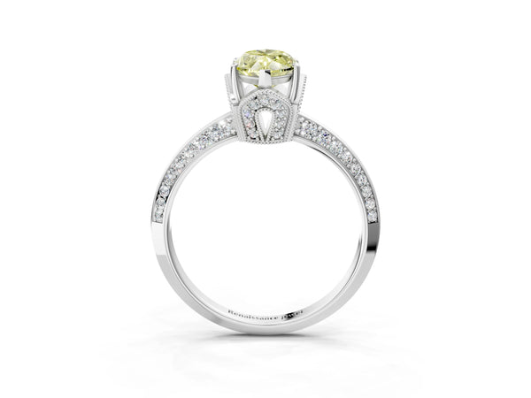 Sterling Silver Marquise Graduated Pave Engagement Ring Setting for Fancy Yellow Center