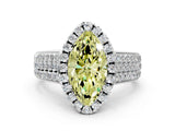 Silver Fancy Yellow Marquise  Halo Round Diamond Pave Band with Prong Setting 2
