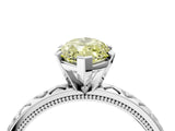 Silver Fancy Yellow Marquise  Solitaire Diamond Engagement Ring with XO Engraved Band and Four-Prong Setting 4