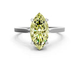 Silver Fancy Yellow Marquise  Solitaire Diamond Ring with Four-Prong Setting and Tapered Band 1