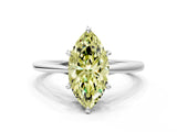 Silver Fancy Yellow Marquise  Solitaire Engagement Ring with Four-Prong Setting and Classic Band