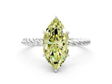 Silver Fancy Yellow Marquise  Solitaire Twist Band Ring with Four-Prong Setting