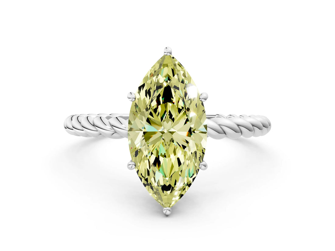 Silver Fancy Yellow Marquise  Solitaire Twist Band Ring with Four-Prong Setting_6