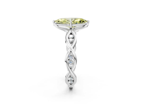 Sterling Silver Marquise Accented Twist Engagement Ring Setting for Fancy Yellow Center