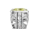 Silver Fancy Yellow Oval Cut Brilliant Milgrain Filigree Diamond Ring with Square Prong Setting_11