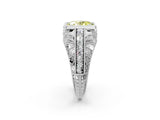 Silver Fancy Yellow Oval Cut Brilliant Milgrain Filigree Diamond Ring with Square Prong Setting_8