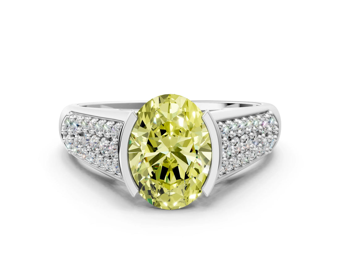 Silver Fancy Yellow Oval Cut Cut Diamond Channel Set Pave Band with Tension Prong Setting_6