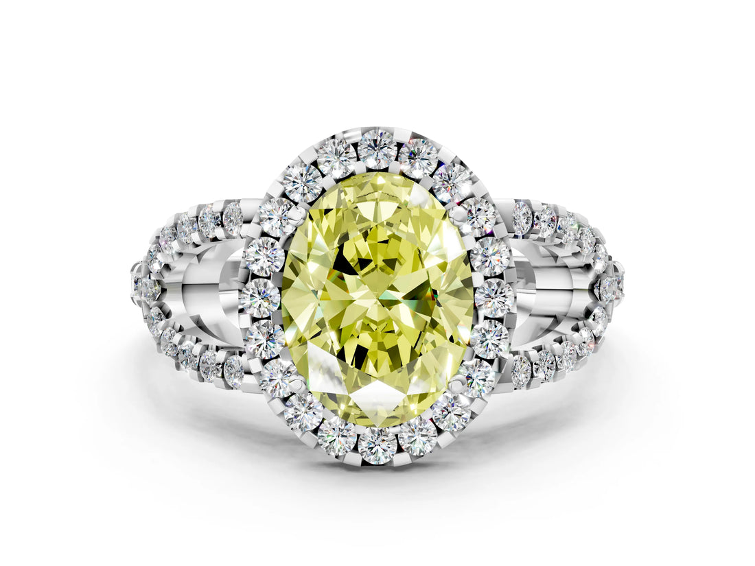 Silver Fancy Yellow Oval Cut Cut Diamond Halo Engagement Ring with Open Split Pavé Band_6