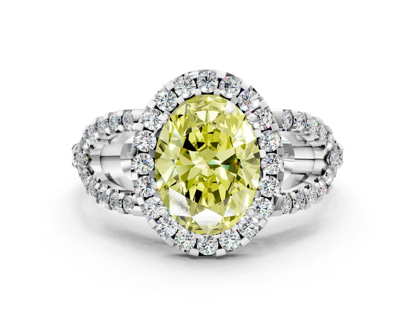 Sterling Silver Oval Split Shank Pave Halo Engagement Ring Setting for Fancy Yellow Center