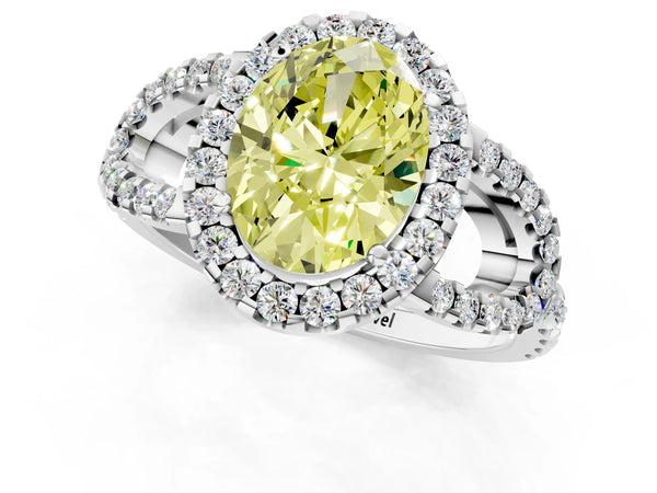 Sterling Silver Oval Split Shank Pave Halo Engagement Ring Setting for Fancy Yellow Center