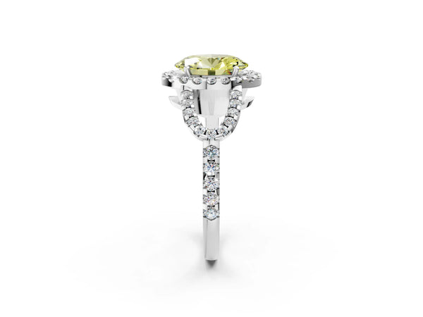 Sterling Silver Oval Split Shank Pave Halo Engagement Ring Setting for Fancy Yellow Center