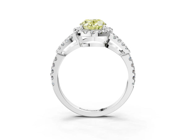 Sterling Silver Oval Split Shank Pave Halo Engagement Ring Setting for Fancy Yellow Center