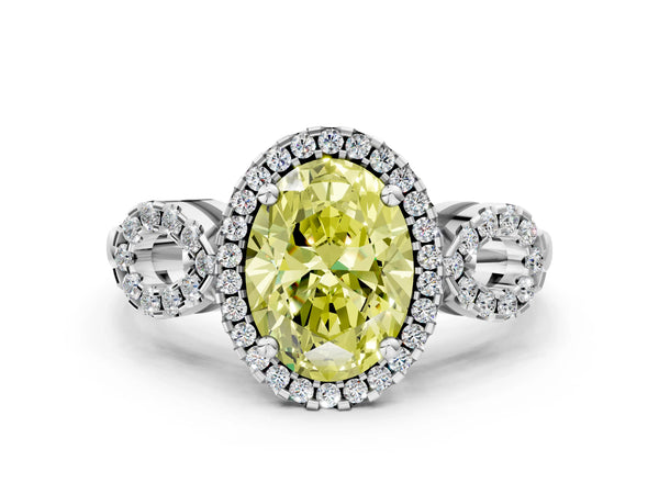Sterling Silver Oval Pave Infinity Halo Engagement Ring Setting for Fancy Yellow Center