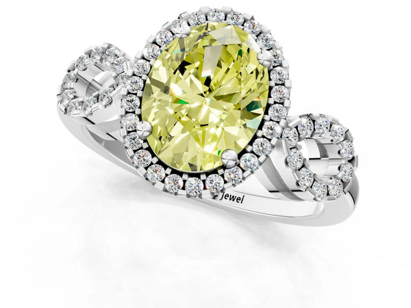 Sterling Silver Oval Pave Infinity Halo Engagement Ring Setting for Fancy Yellow Center